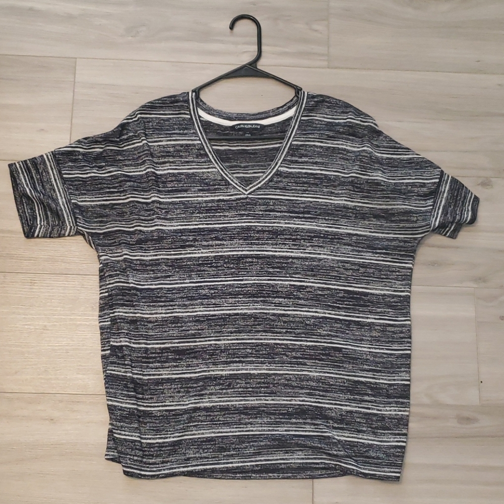 Blue and white striped top